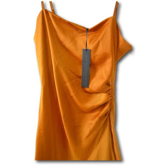 House of Harlow 1960 Mustard Satin Slip Midi Dress Cowl Neck Size: M NWT - Picture 3 of 4